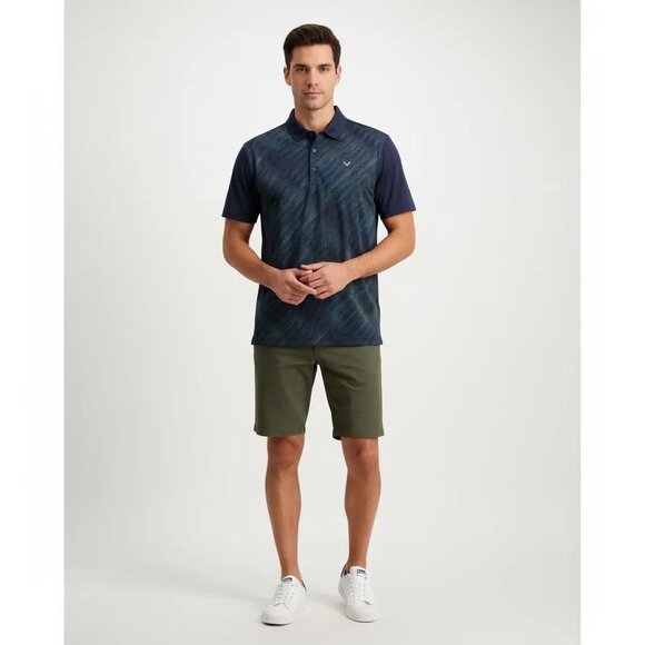 Callaway Opti-Dri Navy Blue Striped Short Sleeve Golf Tee Polo Shirt Size Medium - Picture 1 of 8